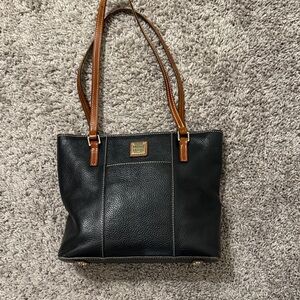Dooney & Bourke Black Tote with Tan Straps